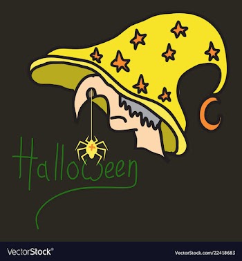 Halloween grungy witch in hat lettering greeting vector image