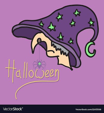 Halloween grungy witch in hat lettering greeting vector image