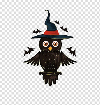 HALLOWEEN HANNAK, black owl illustration transparent background PNG clipart