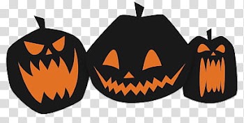 HALLOWEEN HANNAK, three black-and-orange jack-o-lantern illustration transparent background PNG clipart