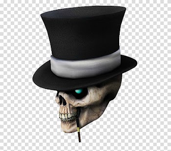 Halloween, human skull wearing black hat illustration transparent background PNG clipart
