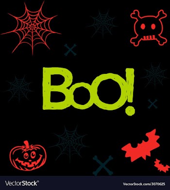 Halloween icons and text in neon colors on black vector image