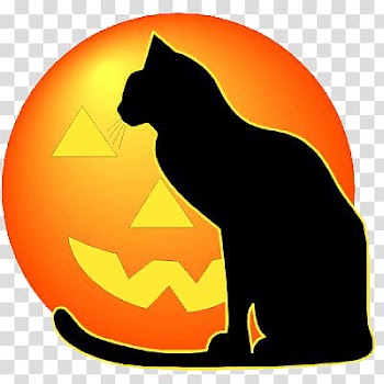 Halloween, illustration of cat and jack-'o-lantern transparent background PNG clipart