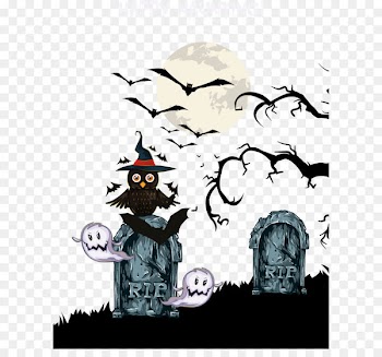 Halloween Jack-o'-lantern Owl Poster - Tombstones and bats Vector Owl 