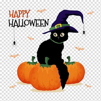 Halloween Jack-o'-lantern Poster, Halloween cat transparent background PNG clipart