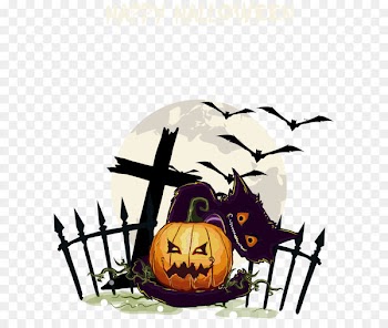 Halloween Jack-o'-lantern Poster - Vector cartoon cat with pumpkins 