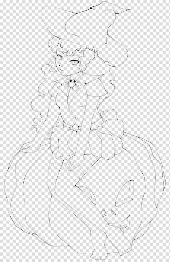 Halloween Lines Color Me Club, woman sitting on jack o lantern illustration transparent background PNG clipart