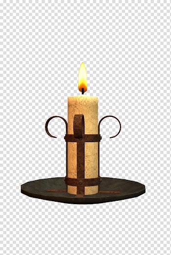 Halloween Mega, lit beige pillar candle transparent background PNG clipart