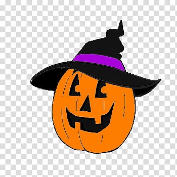 Halloween MichellEditions, Jack-O-Lantern wearing witch hat transparent background PNG clipart