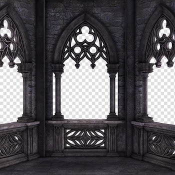 HALLOWEEN O, gray concrete balcony interior graphic transparent background PNG clipart