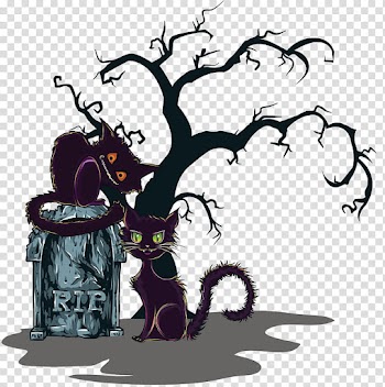 Halloween Party Illustration, Black cat cemetery transparent background PNG clipart