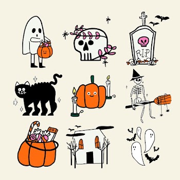 Halloween PSD sticker set in cute doodle… | Free stock illustration | High Resolution graphic