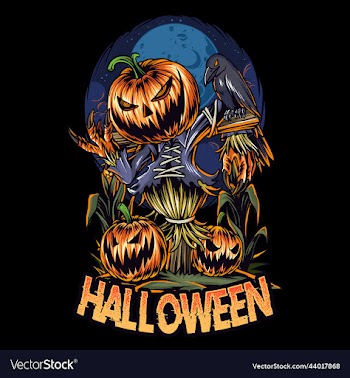 halloween pumpkin scarecrow head in the dark night