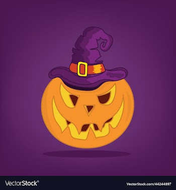 halloween pumpkin wearing witch hat