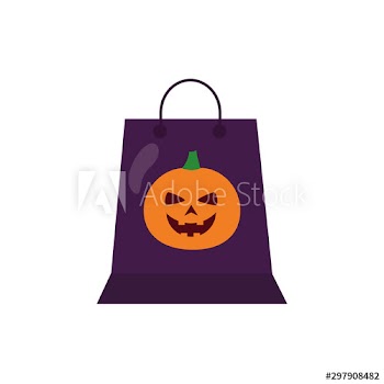 halloween pumpkin with face in shopping bag