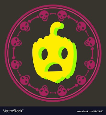 Halloween pumpkin with face on dark background vector image