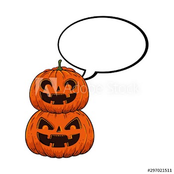 halloween pumpkins with speech bubble pop art style design