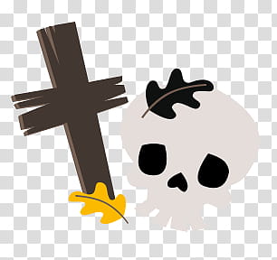 Halloween s, human skull and brown cross tombstone illustration transparent background PNG clipart
