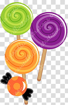 Halloween  s, three green, purple, and orange lollipops illustration transparent background PNG clipart