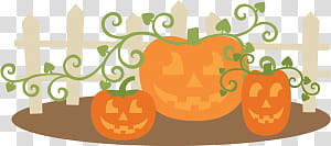 Halloween s, three orange pumpkin beside fence transparent background PNG clipart