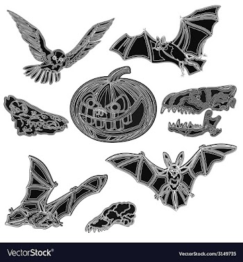 Halloween symbols pumpkin skull bat owl vector image