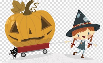 Halloween Trick-or-treating Cartoon Illustration, Halloween Witch Pumpkin Head transparent background PNG clipart
