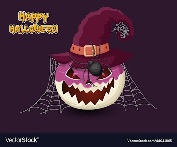 halloween turnip wearing a hat with a spider in