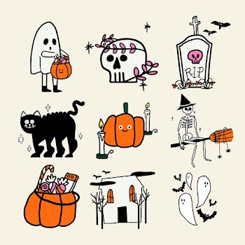 Halloween vector sticker set in cute doodle… | Free stock illustration | High Resolution graphic
