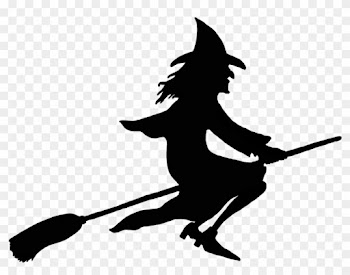 Halloween Witch On Broom Silhouette - Witch On Broomstick Silhouette