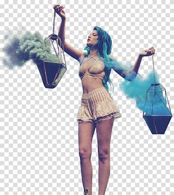 Halsey, woman holding two black metal cabled baskets with blue smoke ] transparent background PNG clipart