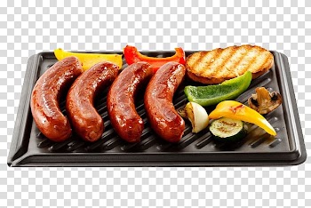 Hamburger Barbecue Grilling Cooking Food, Sausage transparent background PNG clipart
