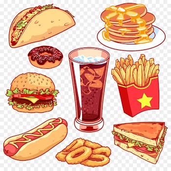 Hamburger Fast food Junk food Onion ring Take-out - Hand-painted cartoon hot dog pancake sandwich onion rings 