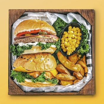 Hamburger meal plate, food photography | Free PSD - rawpixel