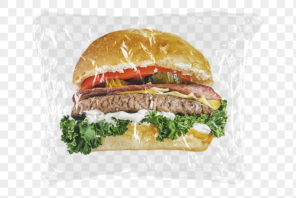 Hamburger png plastic packaging sticker, | Free PNG - rawpixel