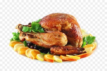 Hamburger Roast chicken French fries Barbecue Veggie burger - A Thanksgiving turkey dinner 
