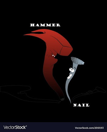 Hammer and nail cartoon - Hand Drawn vector image