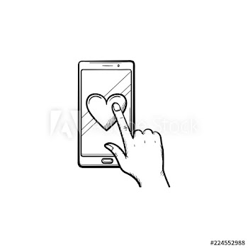 Hand clicking heart on smartphone screen hand drawn outline doodle icon