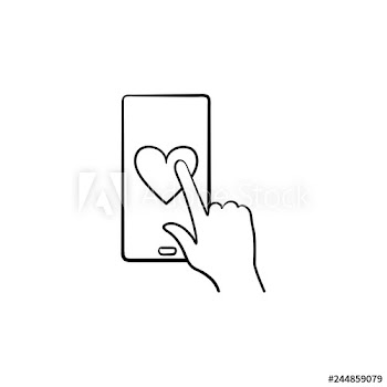 Hand clicking heart on smartphone screen hand drawn outline doodle icon