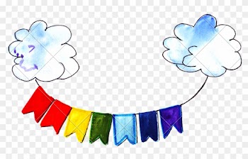 Hand Drawing Of Colorful Watercolor Clouds And A Garland - Hand Drawing Of Colorful Watercolor Clouds And A Garland