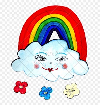 Hand Drawing Of Colorful Watercolor Rainbow And Clouds - Drawing