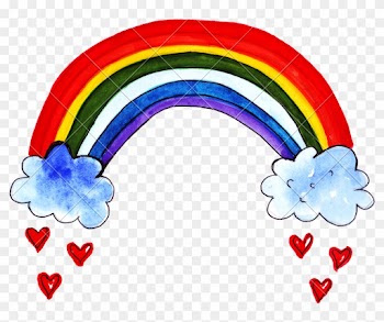 Hand Drawing Of Colorful Watercolor Rainbow And Clouds - Drawing