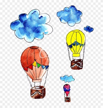 Hand Drawing Of Watercolor Clouds And Flying Balloons - Drawing