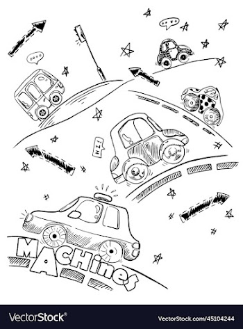 hand drawing set with cars roads and stars
