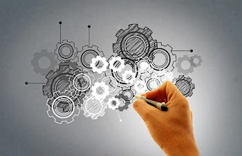  Hand Drawing Virtual Cogwheels - Work and Engineering Concept 