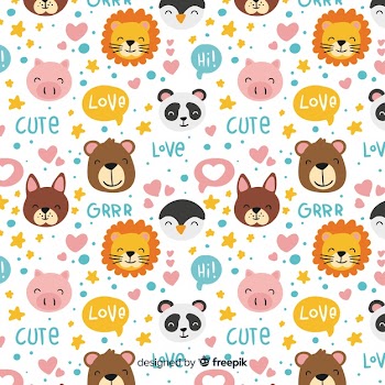Hand drawn animals and words pattern