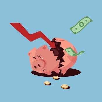 Hand drawn bankruptcy broken piggy bank Free Vector