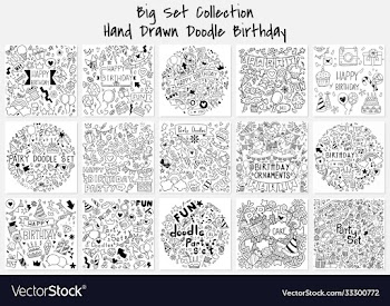 hand drawn big set party doodle happy birthday