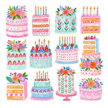 Hand-Drawn Birthday Cake Clipart Collection