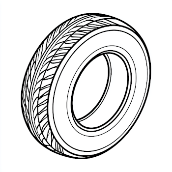 Hand-Drawn Black and White Car Tire Illustration
