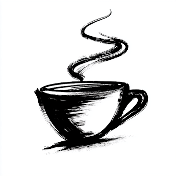 Hand-Drawn Black and White Coffee Cup Illustration